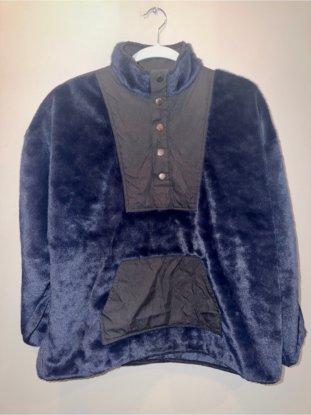 Opening Ceremony Dark Navy Blue faux fur/fleece utility pullover jacket size 4